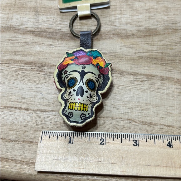 Leather Sugar Skull Key Chain NWT Mexican Day of the Dead - Picture 6 of 8